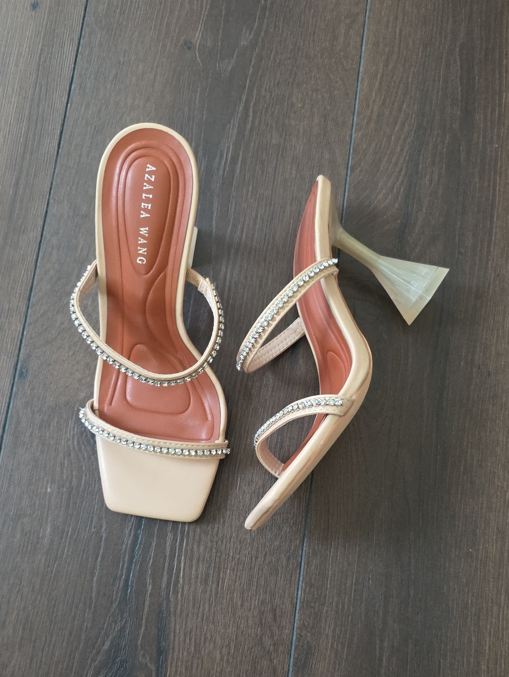 Akira Nude Rhinestone Strap Heeled Sandals - Picture 1 of 8